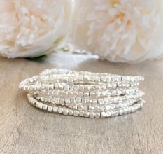 Faceted Beaded Stretchable bracelet For women, Set of 5 Pcs Silver plated